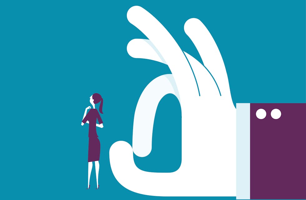 Business Man shoots with his finger off a woman